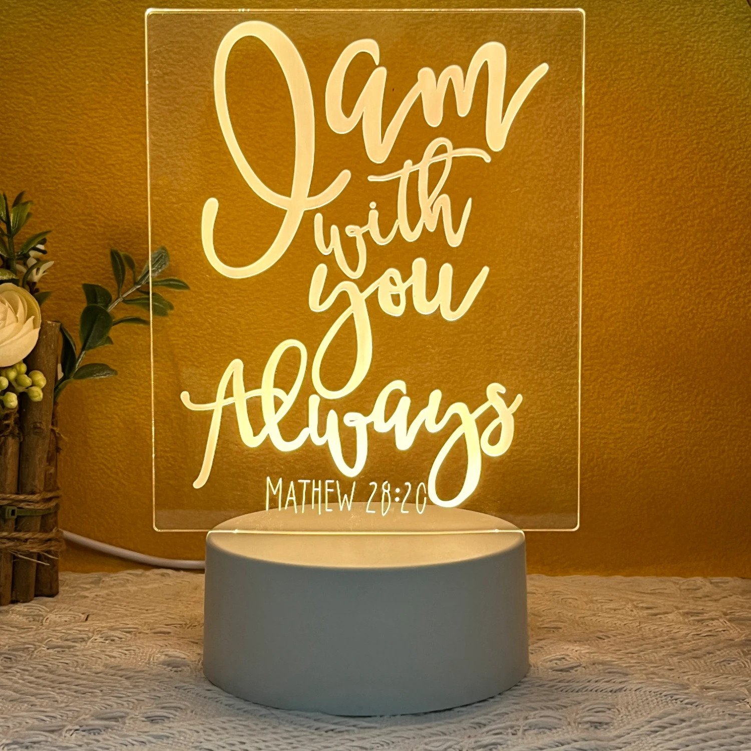 Color Changing Led Lights 3d Optical Acrylic Night Light for Bedroom Bible Christian Gift Usb Table Lamp