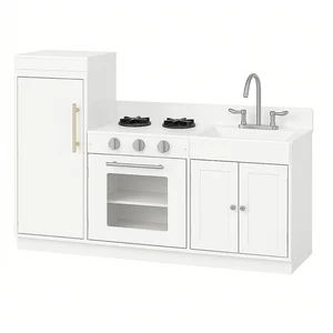 EDULAND Kids Educational Preschool Modern Wooden Play Kitchen Set with Water Tap & Shining Stove-Creative Pretend Play Toys