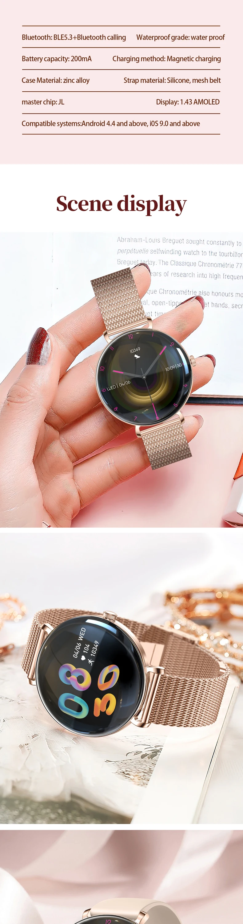 product zinc alloy amoled display smart watch km85 for women men chip rtl8773e custom faces phone call health tracker smartwatch 2025-13