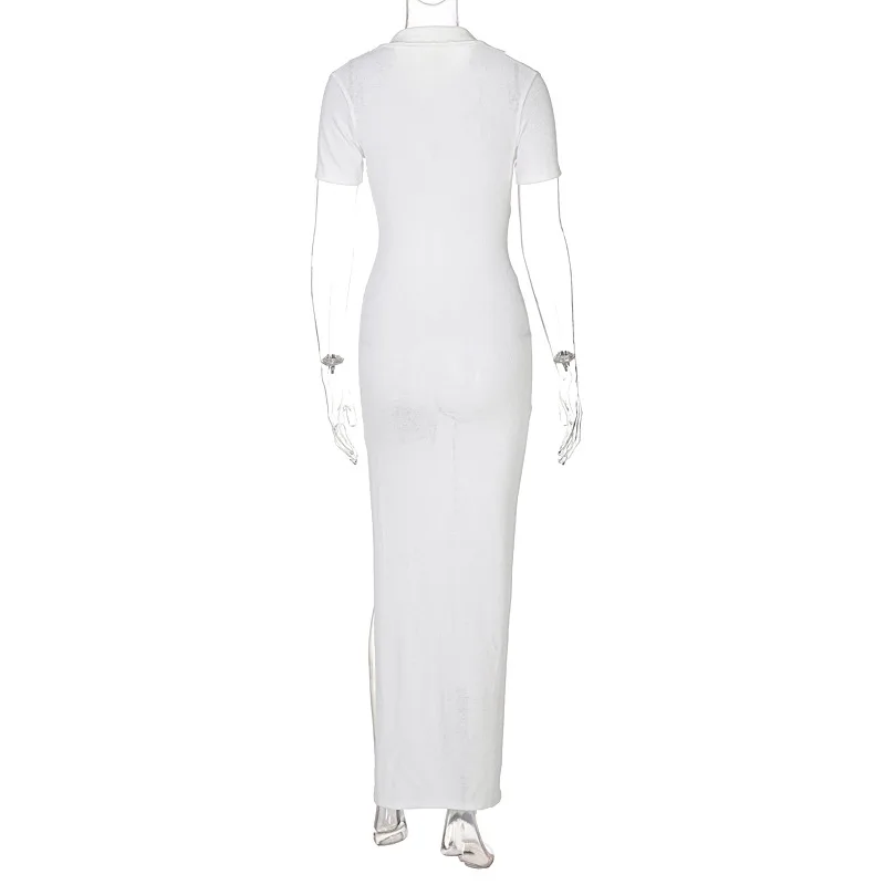 L33022 Casual Fashion Short Sleeve V-neck Slit Solid Women Dress - Buy ...