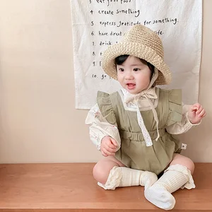 New Infant Girls Autumn Floral Floral T-shirt + Romper Two-piece Set Newborn Baby Girl Clothing Sets Clothes for Kids