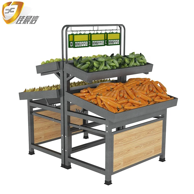 Supermarket Store Display Fruit and Vegetable Stand Rack Gondola Shelf Display Rack with Basket