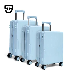Fashionable Azure Blue Spinner Suitcase Waterproof Durable PP Travel Trolley Bags Luggage 3 Pcs Sets