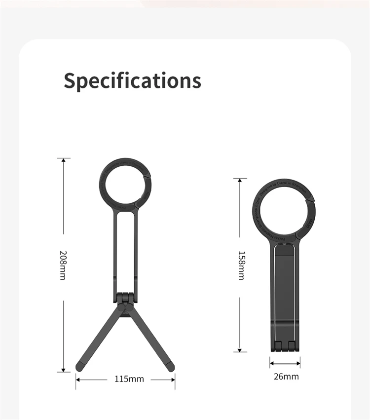 乌兰齐MA30登山扣安装手机三脚架适用于iPhone 15 14 13 12 Pro/Pro Max双面磁铁三脚架桌面安装手机手柄