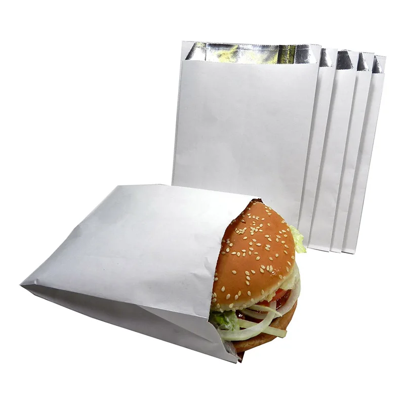 White Wraps Hamburger Bags With Foil Lining Custom Design Burger Foil Bag