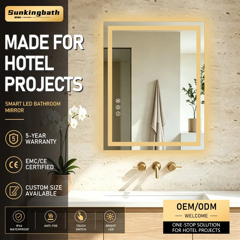 Villa Rectangle Touch Led Salon Mirror Anti Fog Espejos Inteligentes Fogless Shower Mirror Smart Bathroom Mirror with Led Light