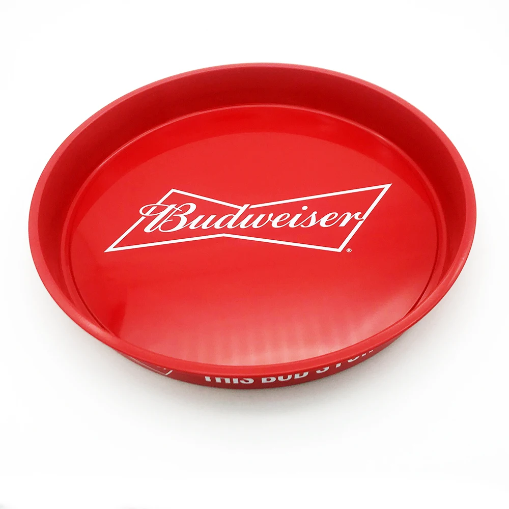Custom Metal Plate Tin Serving Bar Tray Round Antislip Bar Beer