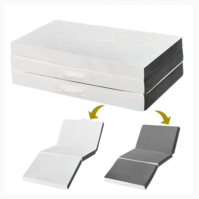 Wholesale Factory Custom Portable Folding bed with Mattress, Memory Foam Tri-fold Camping Mattress Topper with Washable Cover