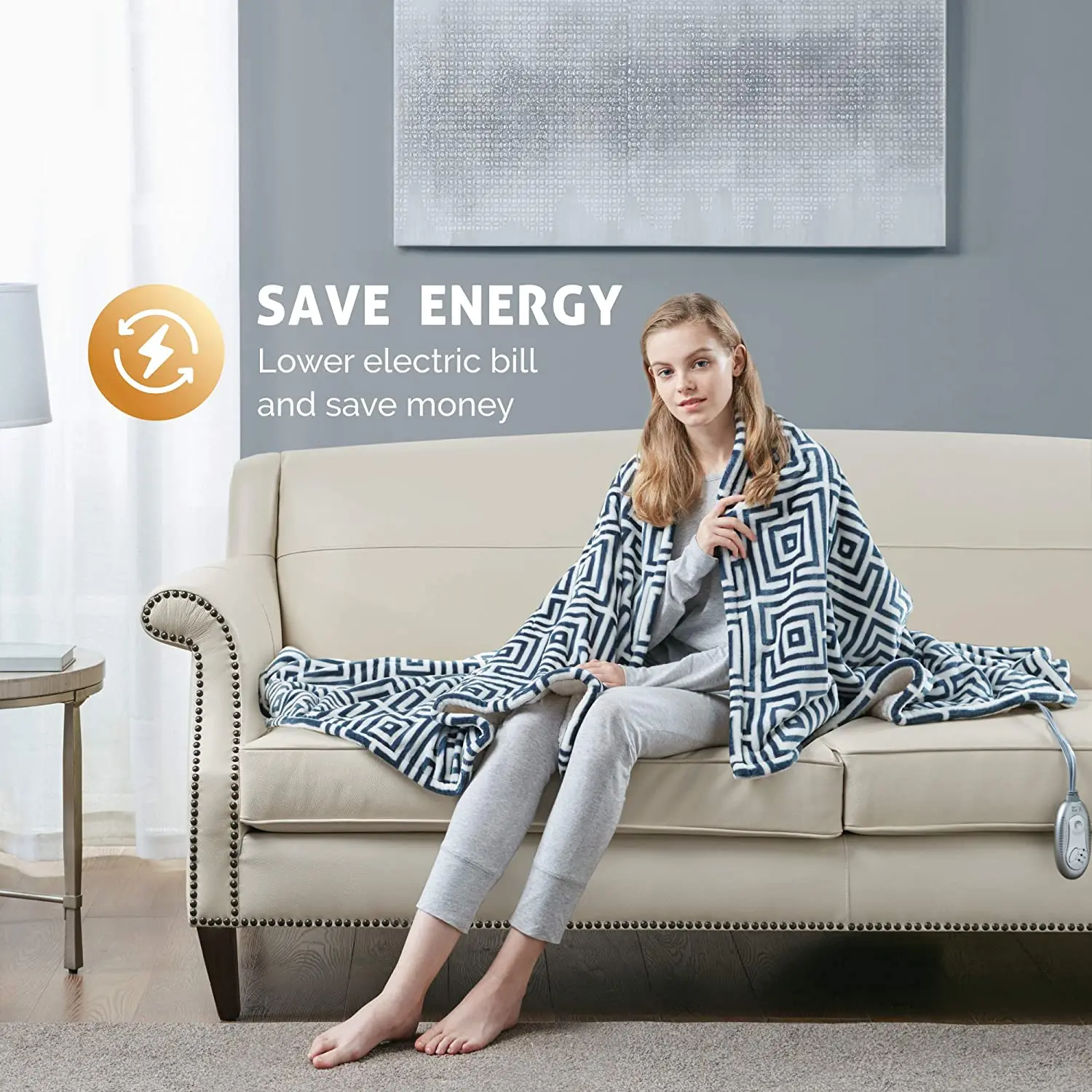 Plaid Printed Luxury 60x70 Oversized Plush Therapedic Electric Heated