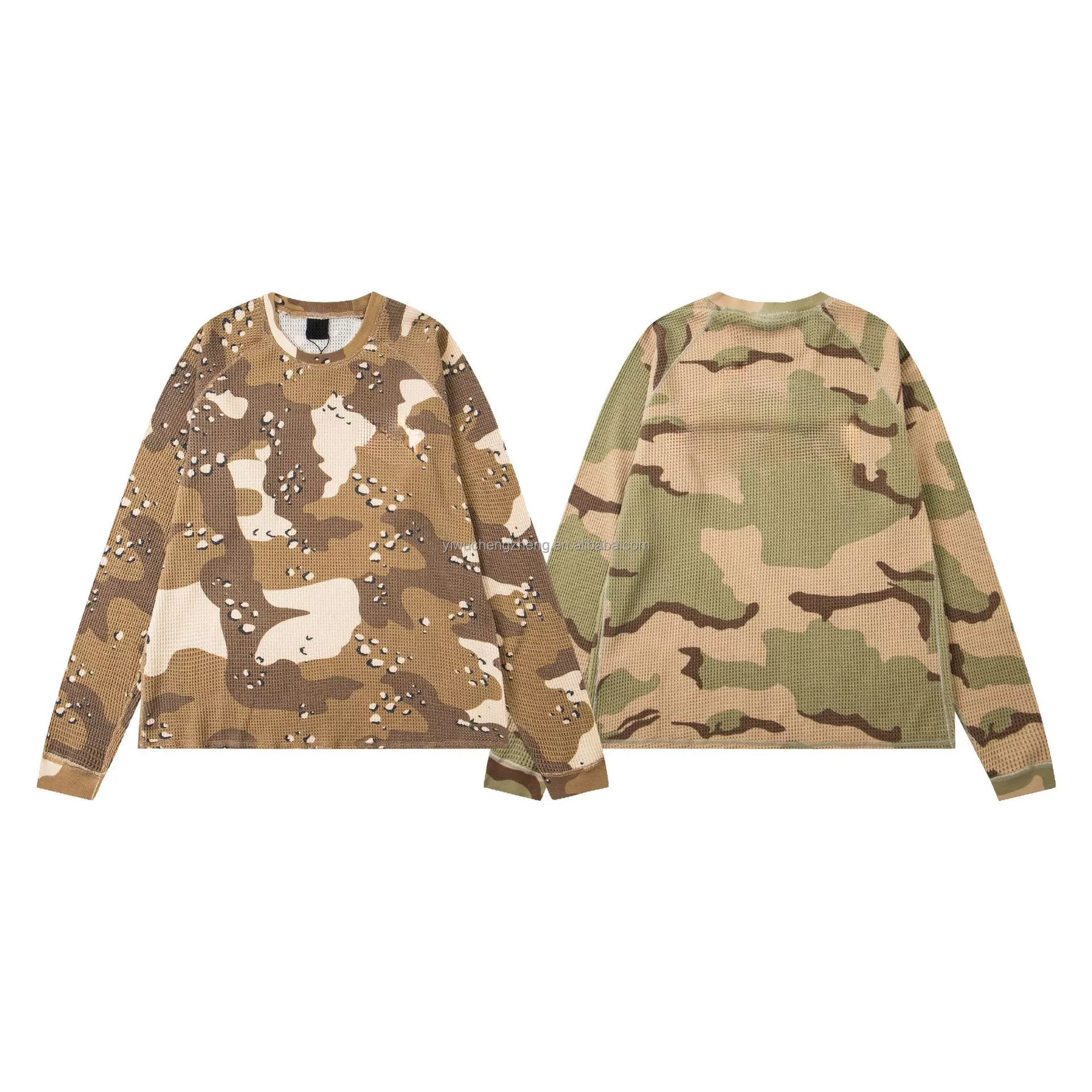 正版 25SS STU風ワッフル柄迷彩柄長袖Tシャツ メンズ トレンド服