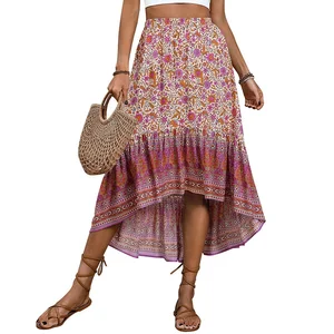 European and American 2024 Summer New Fashion Casual Women's Wear Bohemian Floral Print Skirt Elegant Women's Half Skirts