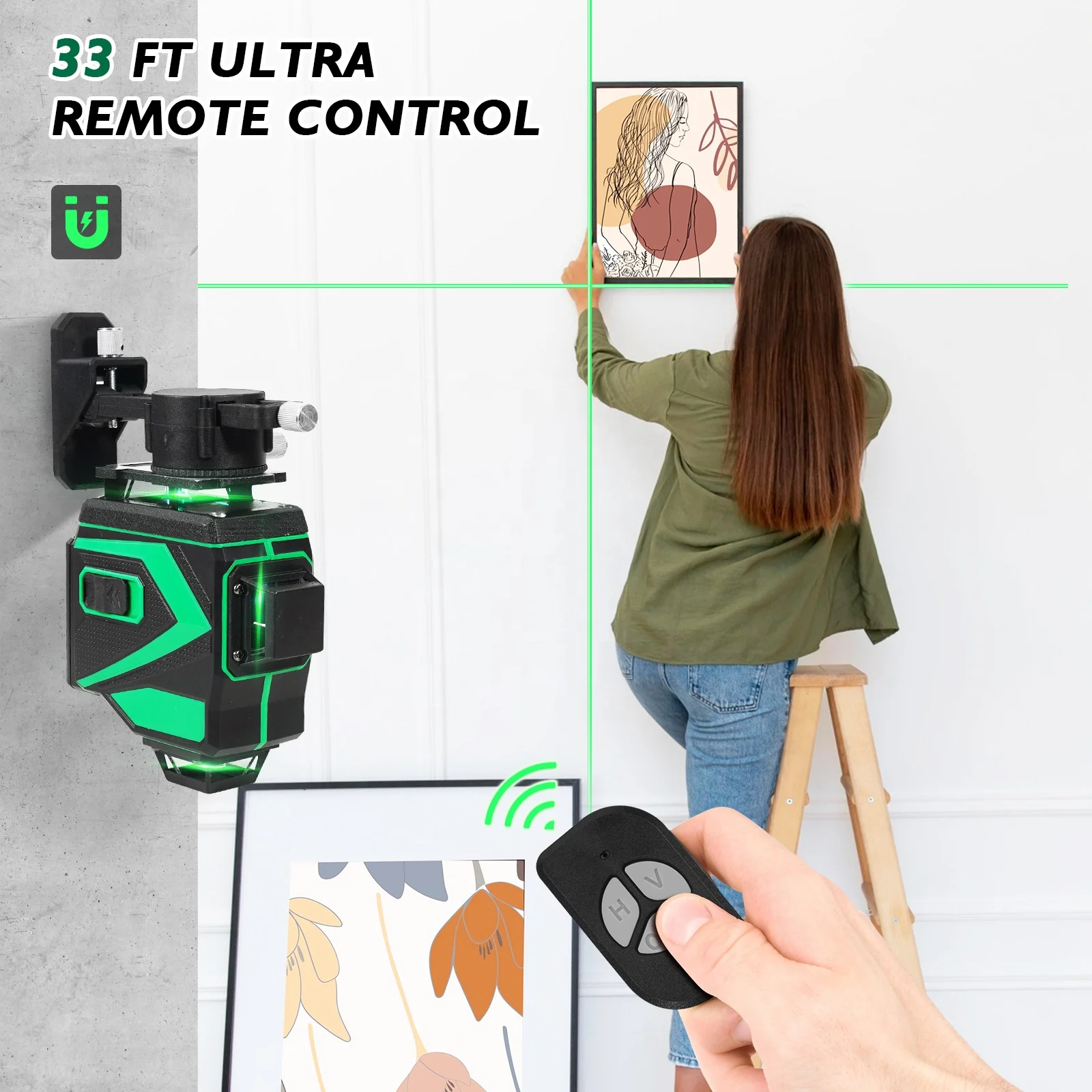 전문 평면 건설 도구 4D 360도 녹색 레이저 레벨 자기 수평 크로스라인 레이저