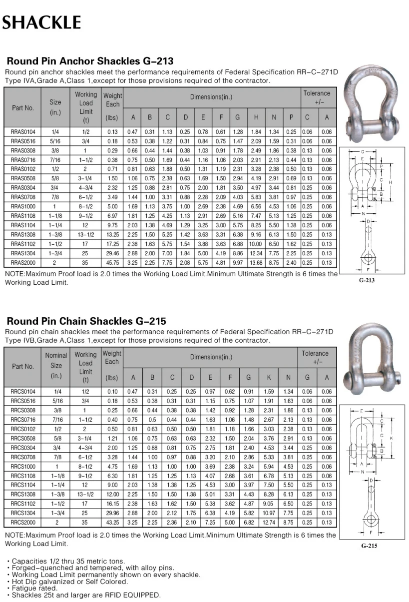 Round Pin Anchor Shackles G-213 High Strength Bow Shackle Bolt Type 