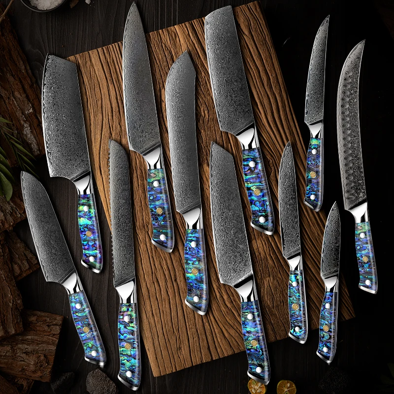 Grandsharp 2 Pcs Kitchen Knife Sets Chef Utility Damascus Knives AUS-10  Japanese Damascus Steel Kitchen Gadgets Japanese Knives