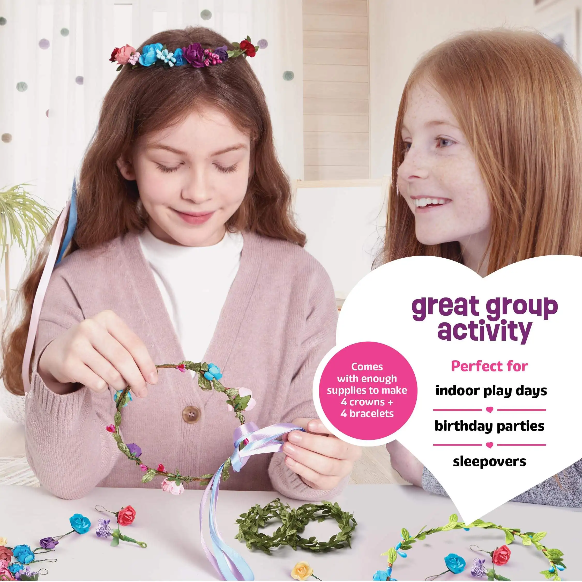 Flower Crowns & Bracelet Making Kit for Girls Make Your Own Jewelry Kits for Kids DIY Hair Accessories Set