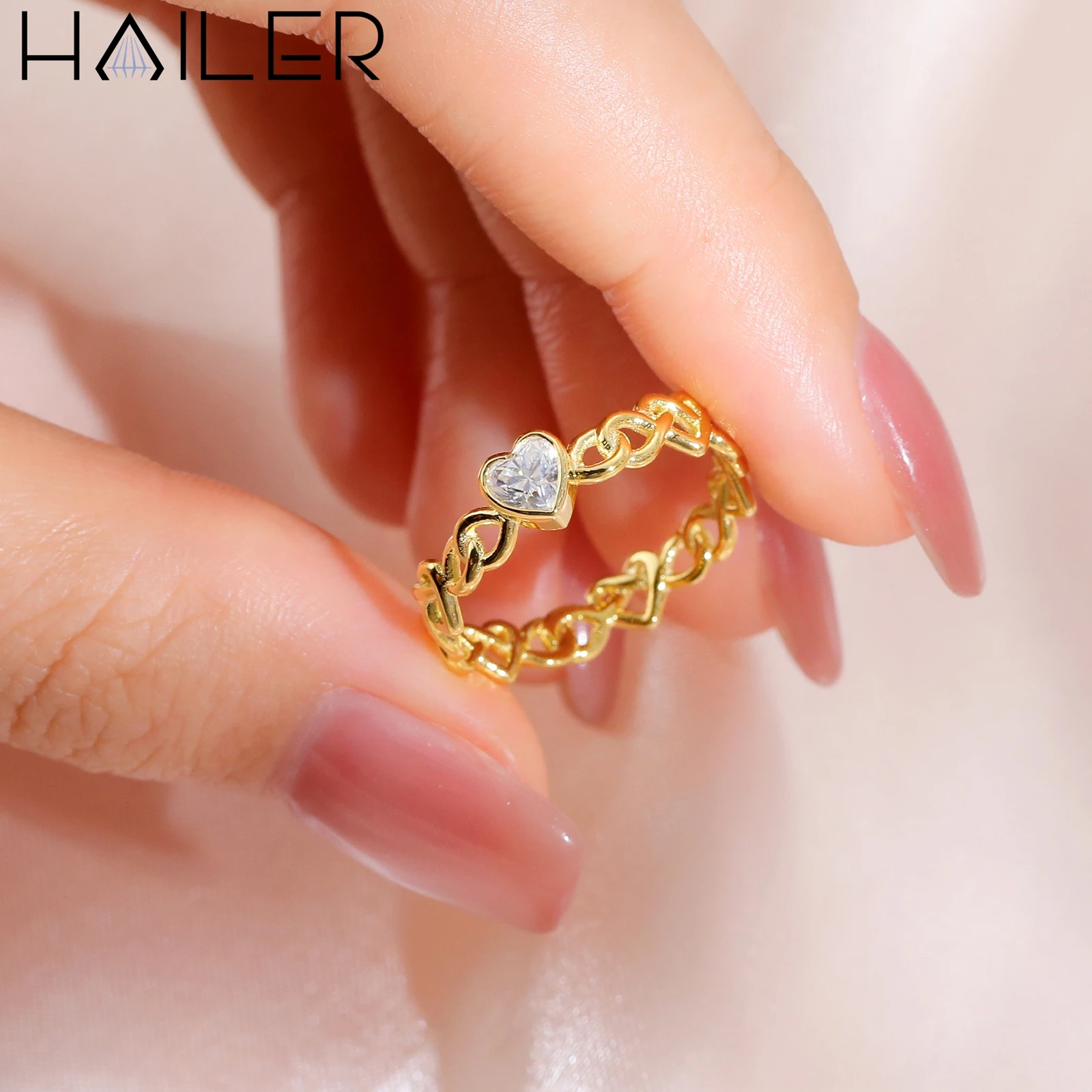 Heart Fancy Simple Solitaire Diamond Ring 14K Gold Plated Finger