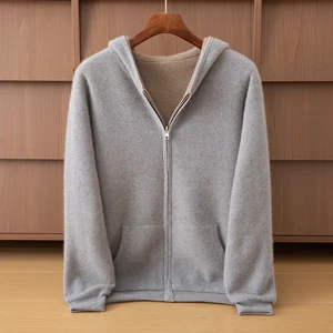 Men's Dual-Sided Padded Cashmere Knitted Coat Winter Autumn Striped Pattern Hoodie with Zipper Closure ODM Supply