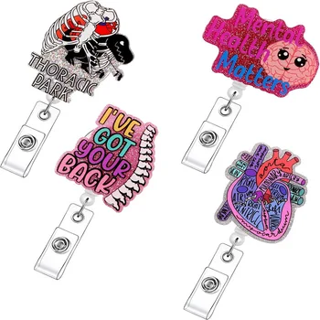 Custom Cartoon  Heart Organ  Glitter Acrylic  ID Badge Holder for Medical Staff