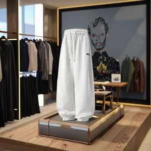 American High Street Men's Autumn Winter Worsted Knitted Texturized Loose Letter Casual Pants Mid Heavyweight Vintage Trendy