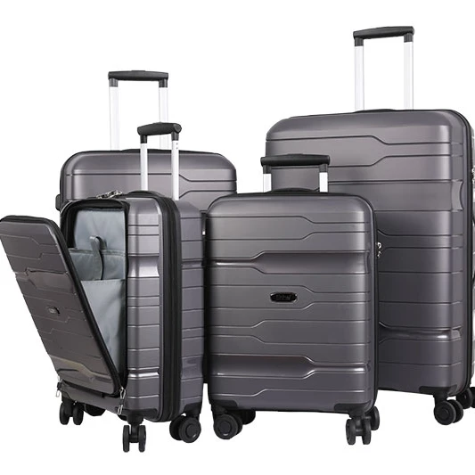 Metallic Carry-On Smart Cabin Size Suitcase with Laptop Front Pocket