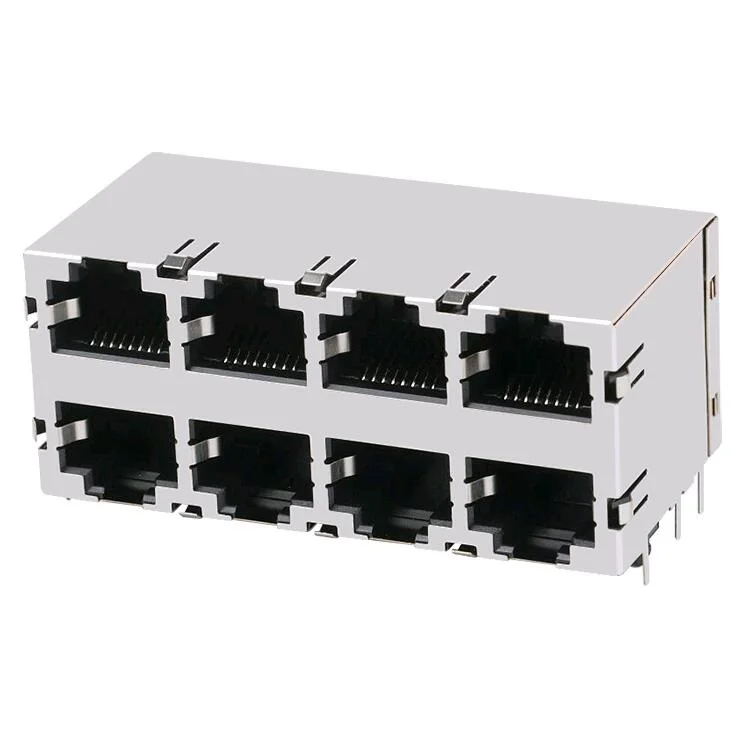 Free Sample 8P8C PCB Female Connector Modular RJ45 Jack 2x4 Ethernet Port Without Magnetic