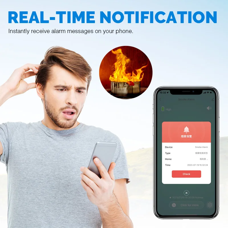 Tuya Sensor WiFi Household Fire Sensor Detector Smoke Alarm Sensor for Home Security