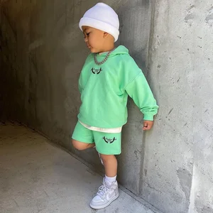 High Quality Custom Fabric Terry Fleece Hoodie Shorts Set Sweatsuit Kids Designer Clothes Boys Clothing Sets