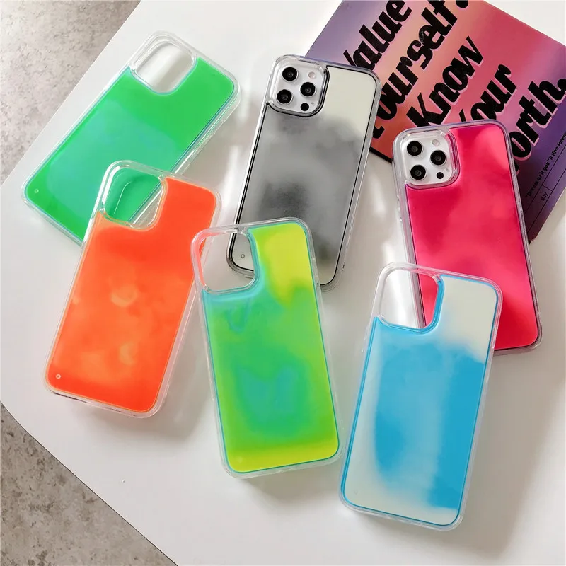 In Stock Liquid Neon Flowing for iPhone Case Glow in the Dark Luminous Quicksand Phone Case for iPhone 16 15 14 13 12 11 Pro Max