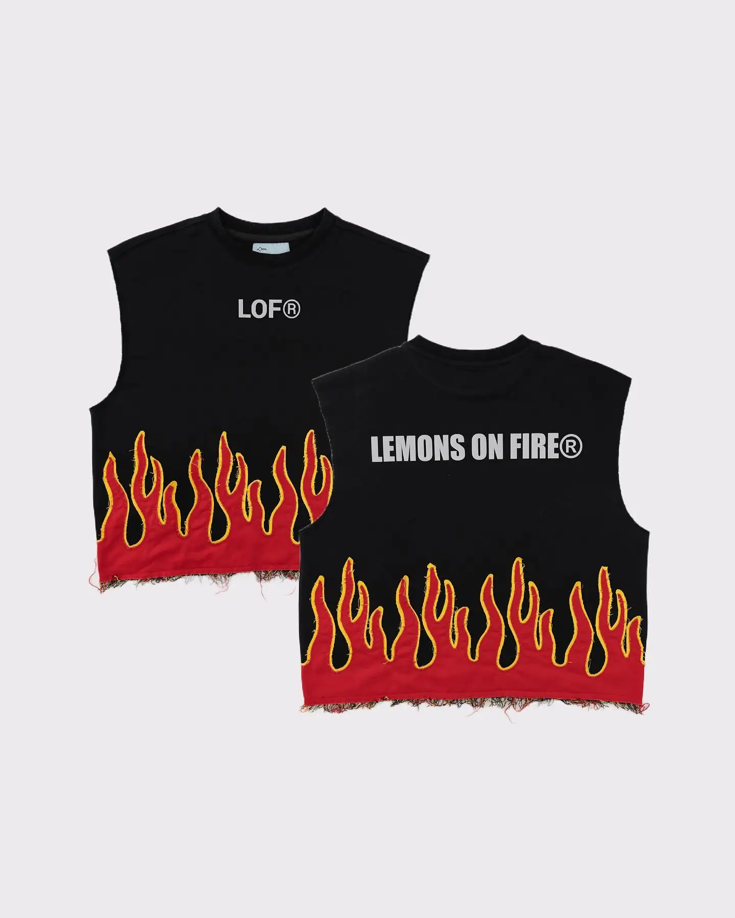 Men's Shirts Custom 3D Reflective Print Flame Graphic Raw Hem French Terry Cut and Sew Cotton Sleeveless Cropped Tshirts T-shirt gallery 9