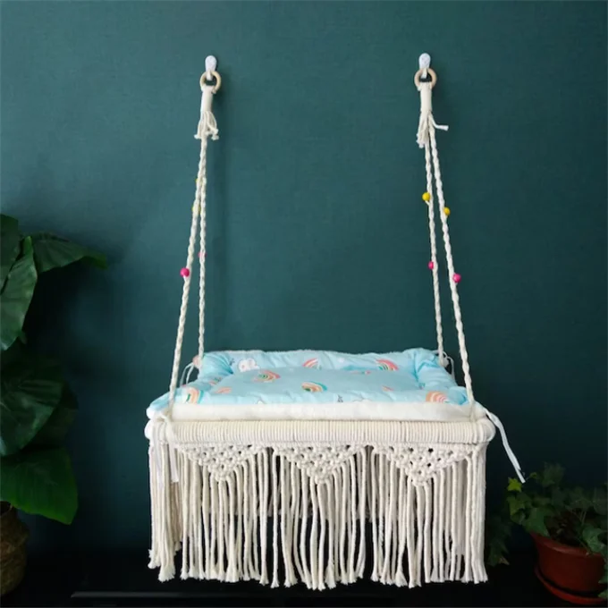 New customized Macrame Cat hammock for window hand woven pet swing bed Boho wall decoration W1189