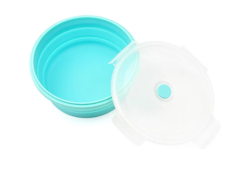 FDA folding lunch box round silicone lunch box plastic refrigerator lunch box