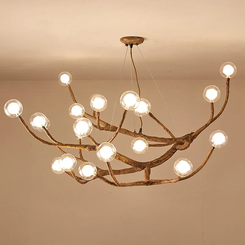Rustic Retro Vintage Ceiling Hanging Pendant Light Tree Branch Glass Bubble  Chandelier