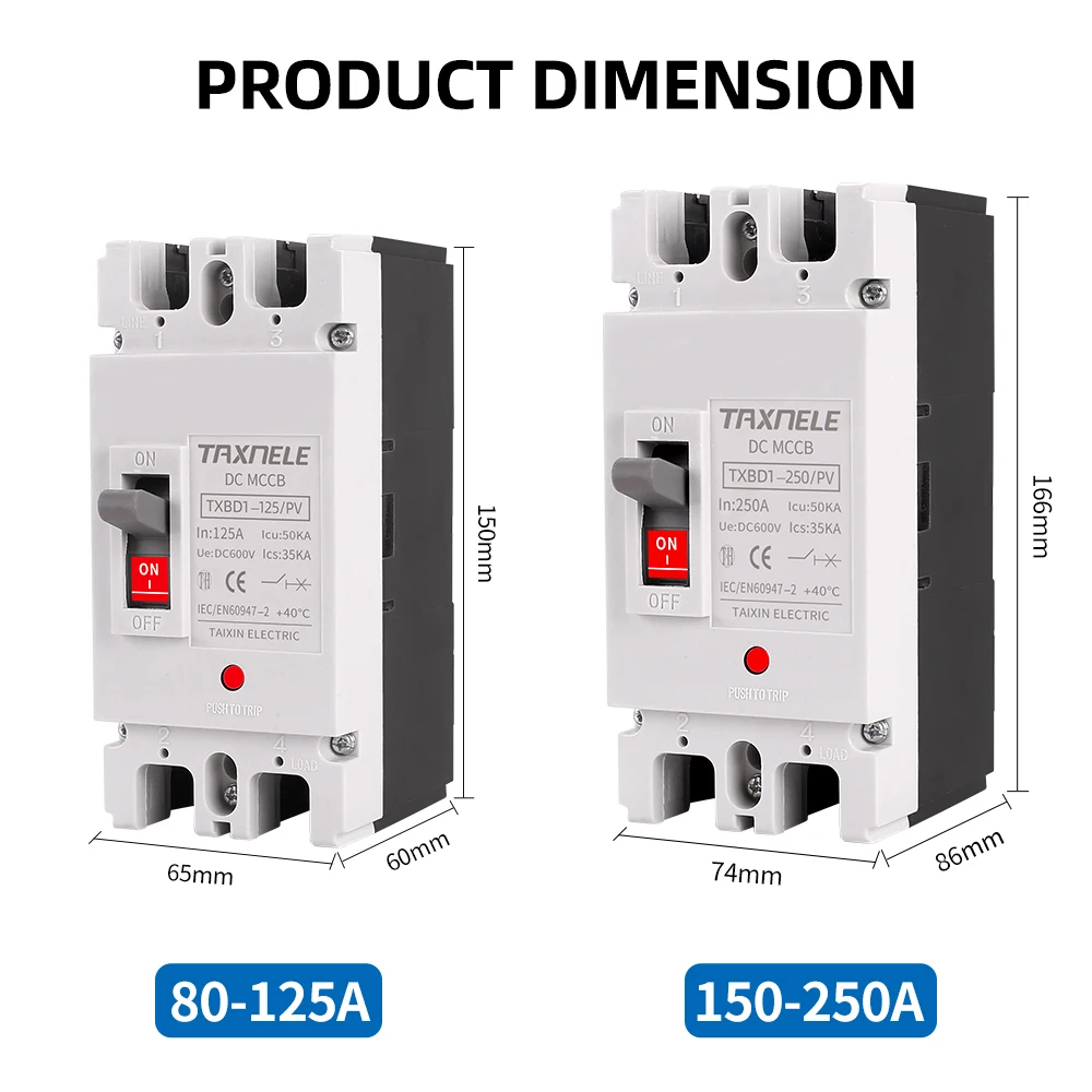 Solar Molded Case DC Circuit Breaker MCCB Overload Protection Switch Protector Photovoltaic PV 150A 250A 2P Battery Isolator