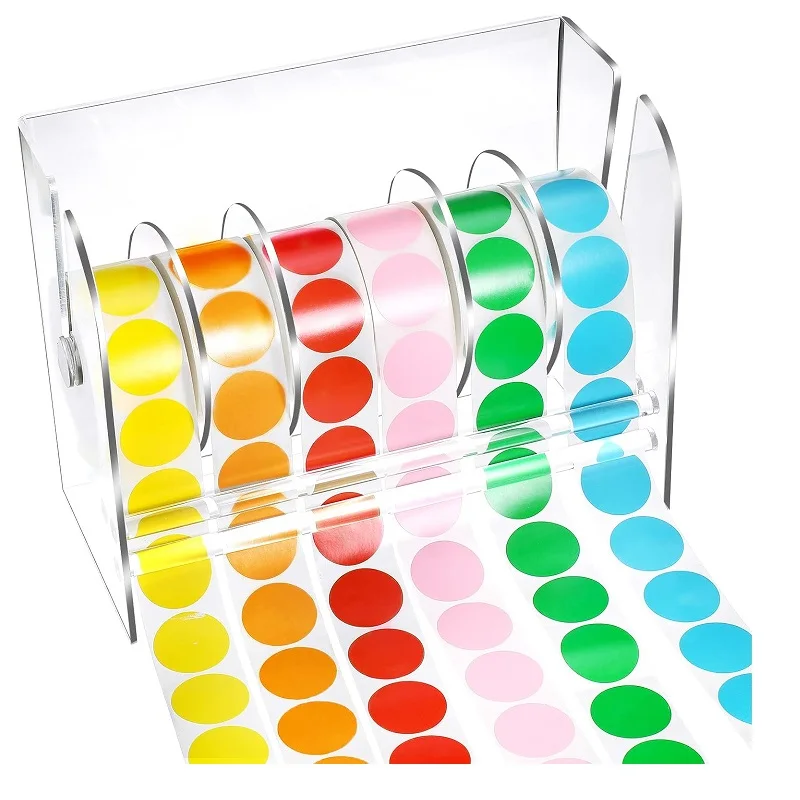 Durable Adjustable Custom Transparent Acrylic Label Holder Sticker Roll Dispenser for Desktop
