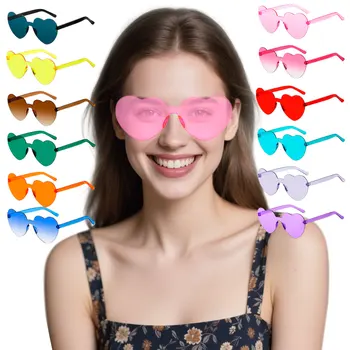 YACHEN Wholesale Fashion Heart Shape Rimless Sunglasses Candy Color Frameless Party Glasses for Women Girls Party Favor