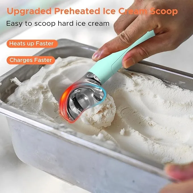 product laudtec rechargeable heated ice cream scoop waterproof electric baby smart with led display non stick scooper for hard sz02-5