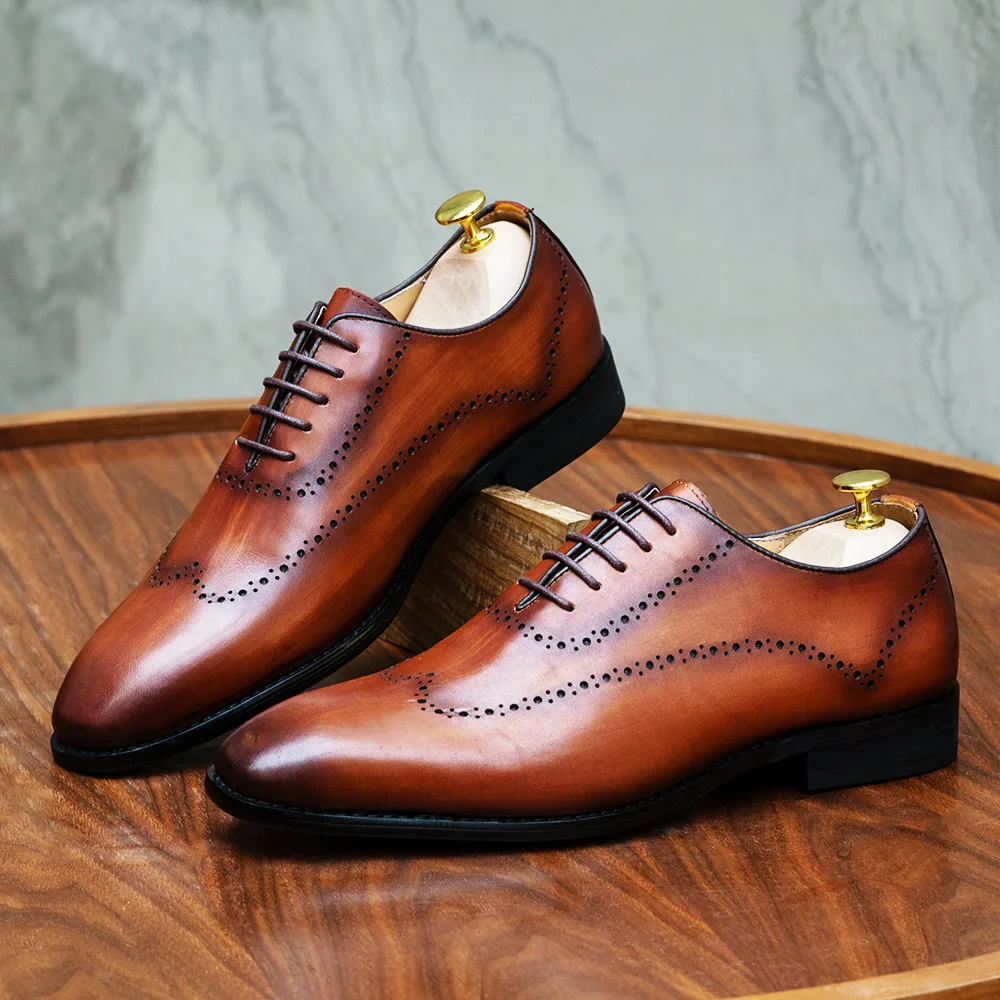 Zapatos de negocios de cuero de vaca para hombre, calzado de oficina  Oxford, a la moda, de vestir, para boda, nuevo diseño