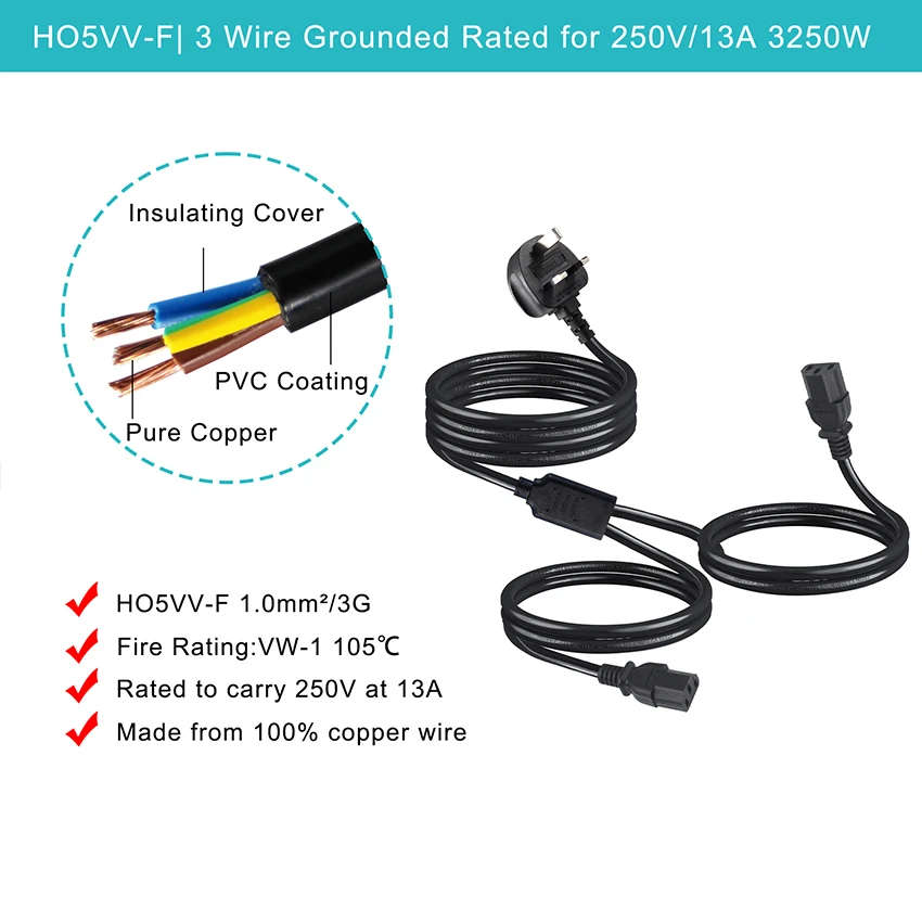 Receptacle Uk Dual Iec320 C13 Splitter Power Cord Cable 11