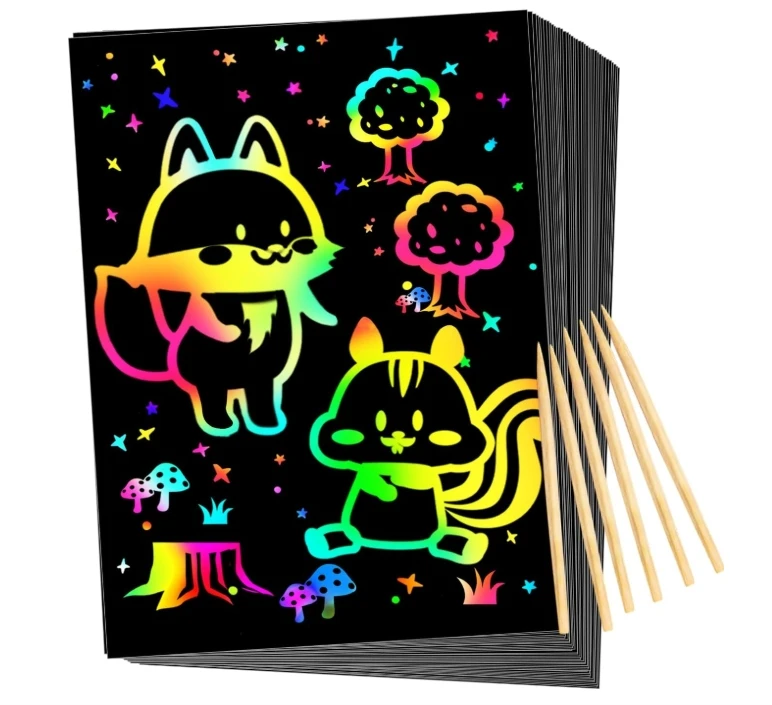 Rainbow Scratch Set for Boys Style Scratch Paper Art Doodle Project Kits Color Crafts Art Supplies DIY Boards Best Birthday