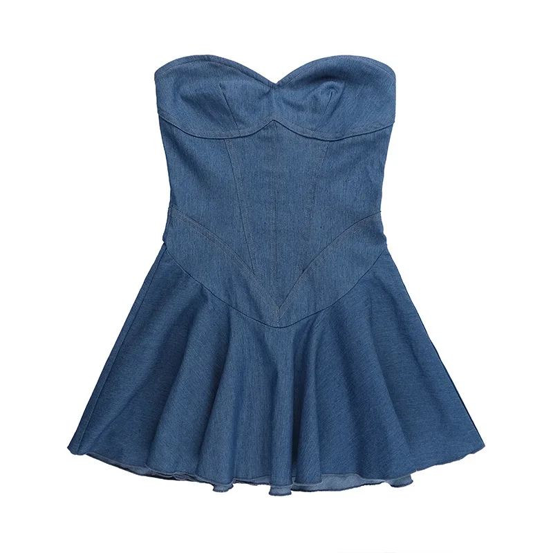 white christmas dresses Women's Plus Size Rebel Strapless Denim Romper- Blue main image 0