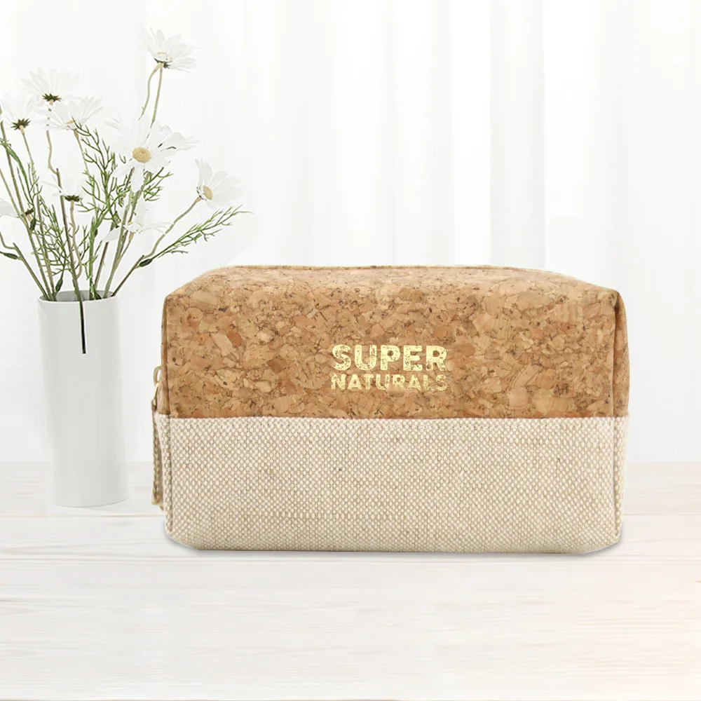 Eco Friendly Cosmetic Bag Organic Cotton with RPET Linen