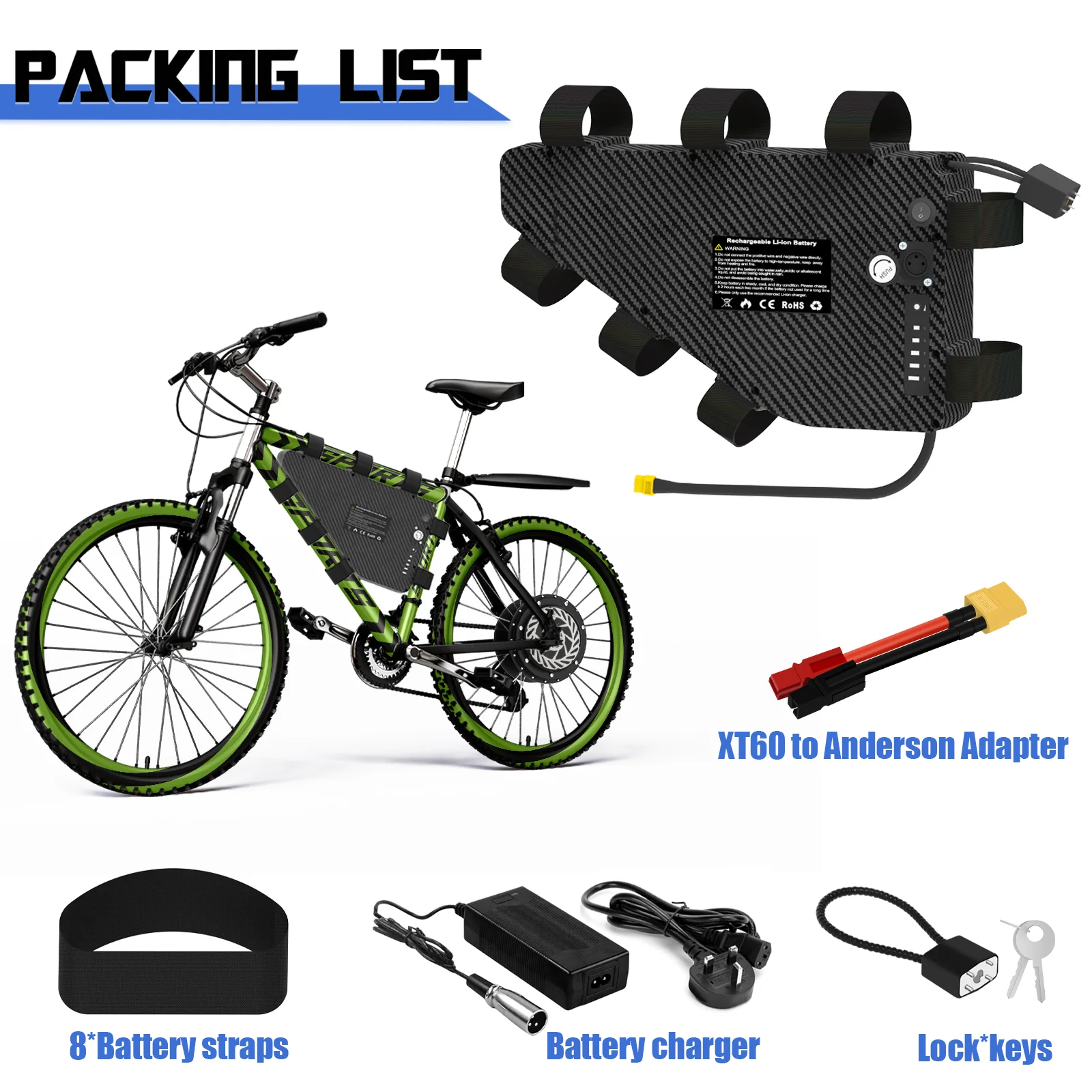 Batterie Triangle JUNDA 72V 20Ah 60A BMS - Pour Vélo électrique Modifié, Moteurs 1000W-2500W