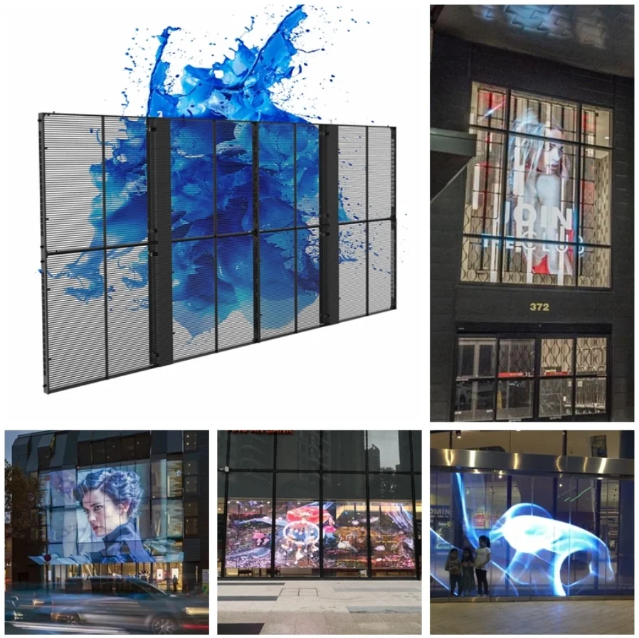 Shopping Mall Transparent LED Grille Display Screens DIP Outdoor ...
