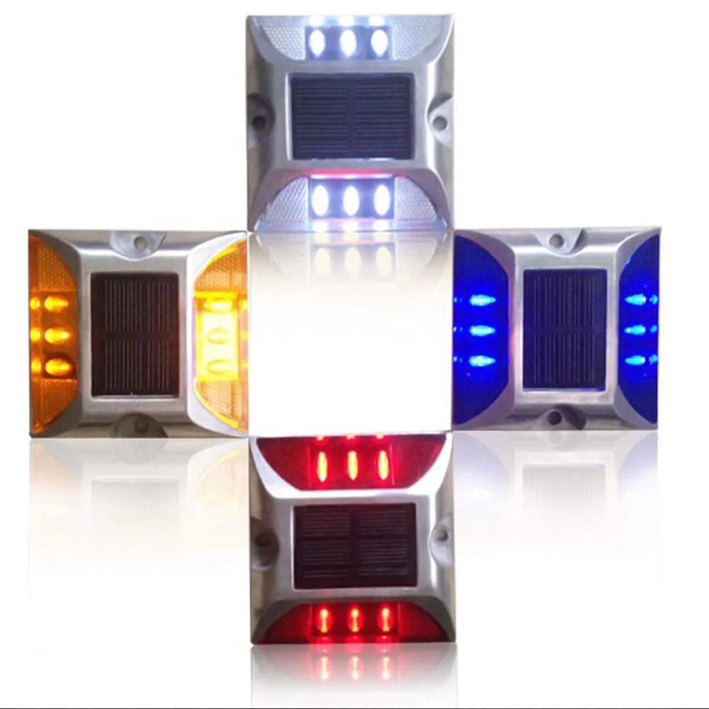 Flat 6 Led Driveway Safety Flashing Light Studs Solar Powered Aluminum