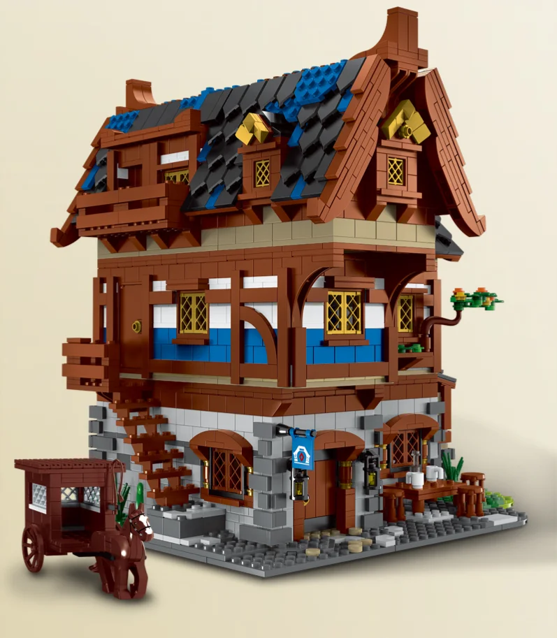 Mork 033002 Build Moc Building Block House Medieval Tavern Build Toy Brick House Blocks Toy for Kids