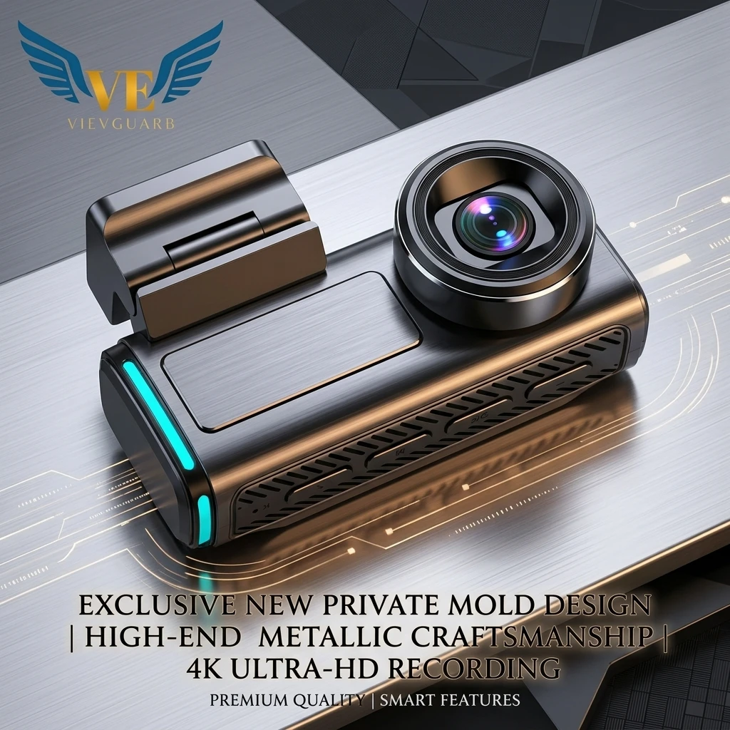 VIEVGUARB V10 Dash Cam Night Vision G-Sensor Loop Recording Parking Monitor App Control WDR 4K 3 Channel Front and Rear Mini
