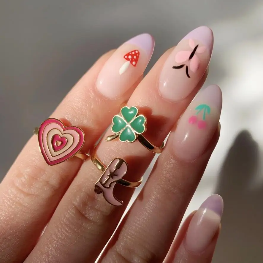 Ig Fashionable Resizable Cute Pink Color Smile Face Lucky Ring For Girl ...