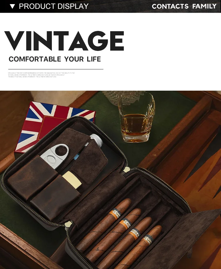 Luxury Coffee Leather Cigar Humidor Case - Portable & Stylish