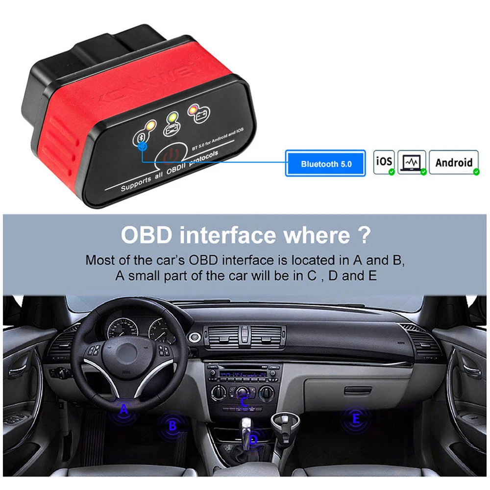 EBM OBD2 for Bluetooth Scanner ELM327 Code Reader for Diesel Cars Automotive Tool ABS Material iOS Android Compatibility 12-Mont - view 6