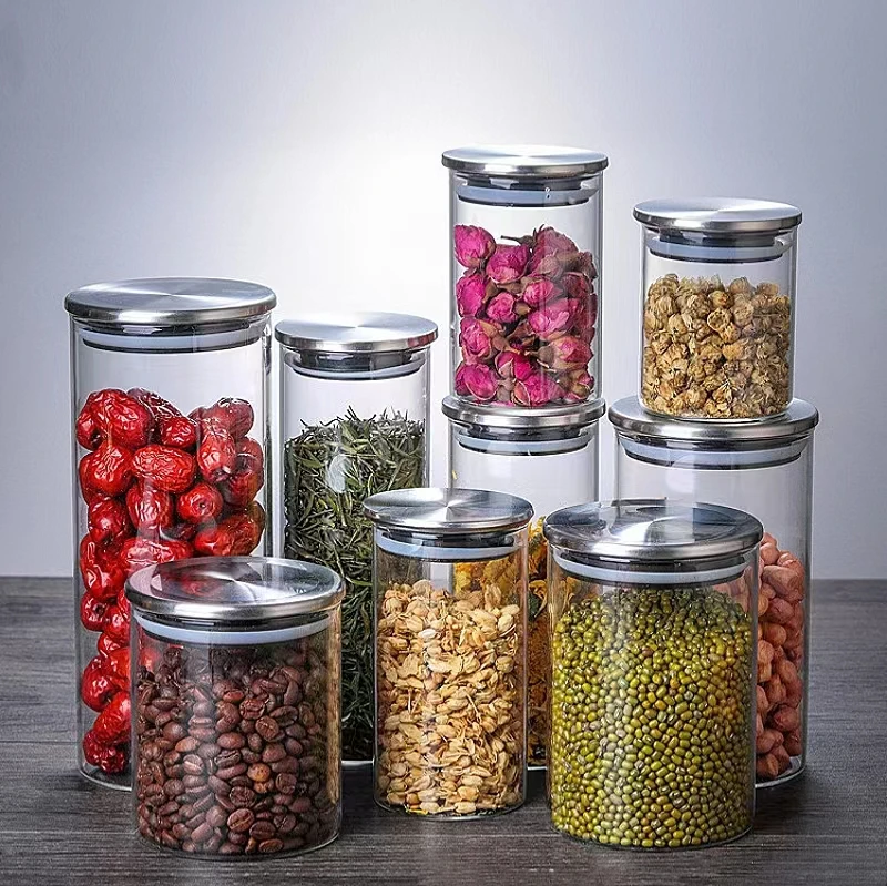 Kitchen Pantry Glass Food Storage Containers For Candy Nuts Clear Glass